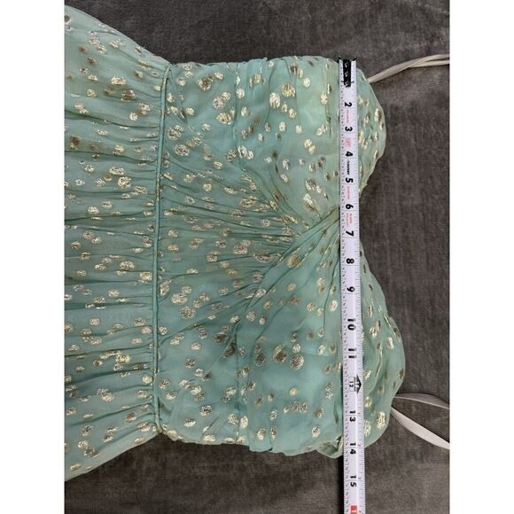 NWT Shoshanna Jennifer Aqua Gold Strapless Maxi A-line Formal SILK Dress sz 4 - Picture 8 of 13